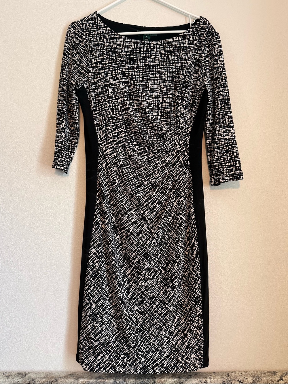 Ralph Lauren Black and White Patterned Quarter-Sleeve Sheath Dress